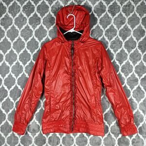 The North Face Jacket Womens Medium Orange Ruffle Front Shiny Windbreaker Coat